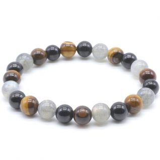 Pulsera 8mm Labradorita, Turmalina negra, Ojo de Tigre